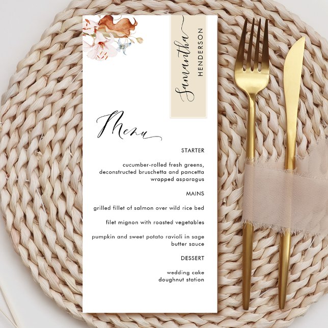 Menu Personnalisé avec le nom de l'invité, Fleurs terre (Créateur téléchargé)