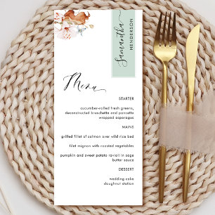 Menu Personnalisé avec le nom de l'invité, Fleurs verdo