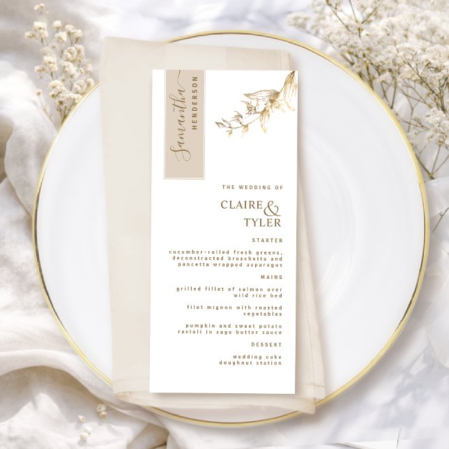 Menu Personnalisé avec le nom de l'invité Mariage beige (Créateur téléchargé)