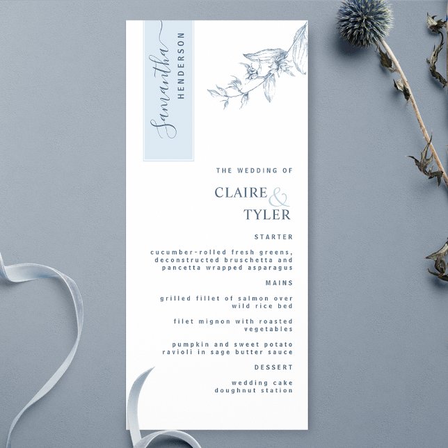 Menu Personnalisé avec le nom de l'invité, Mariage Bleu (Créateur téléchargé)