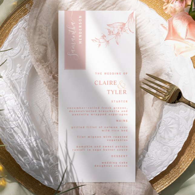 Menu Personnalisé avec le nom de l'invité, Mariage Rose (Créateur téléchargé)