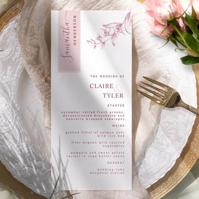 Menu Personnalisé avec le nom de l'invité, mariage rose (Créateur téléchargé)
