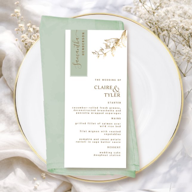 Menu Personnalisé avec le nom de l'invité Mariage Vert  (Créateur téléchargé)