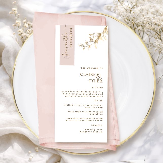 Menu Personnalisé avec le nom de l'invité Rose poudré e (Créateur téléchargé)