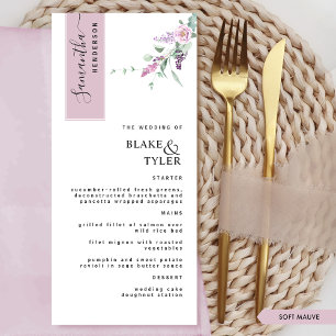 Menu Personnalisé avec nom d'hôte, Mariage floral Mauve