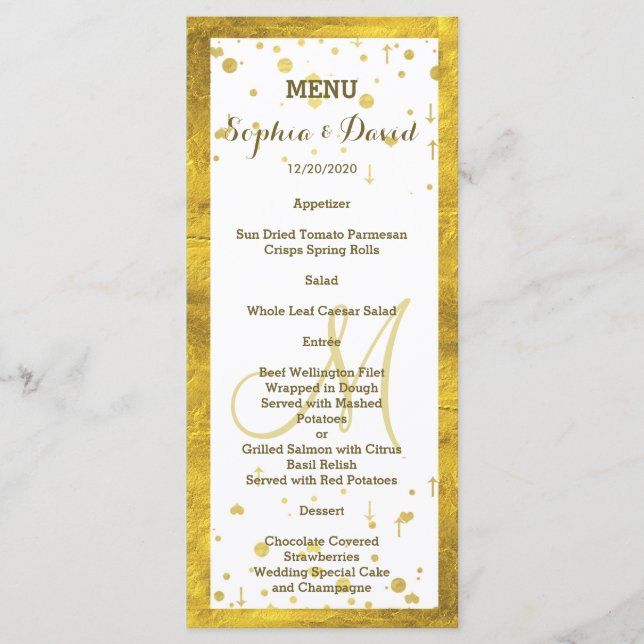 Menu Personnalisé Confetti mariage Gold Foil Frame (Devant)