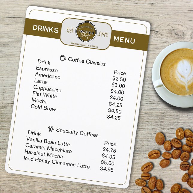 Menu personnalisé de boissons pour café profession (Créateur téléchargé)