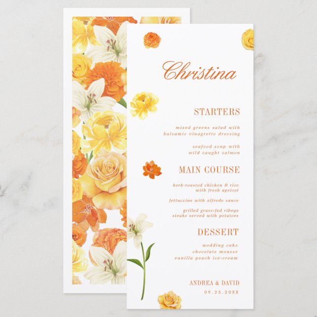 Menu personnalisé de jardin avec nom d'invité flor (Devant / Derrière)