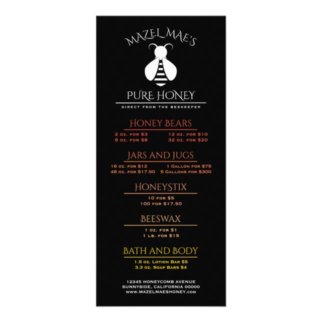 Menu personnalisé de l'abeille de rucher (Devant)