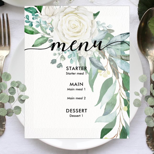 Menu personnalisé de mariage de White Rose Greener (Créateur téléchargé)