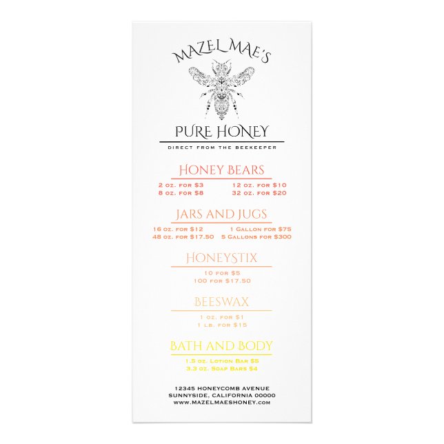 Menu personnalisé de miel de l'apiarium (Devant)