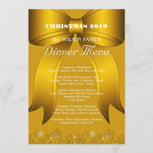 Menu personnalisé de Noël en or pour le dîner (Devant)