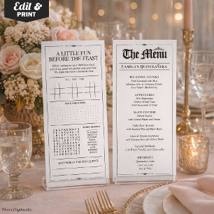 Menu personnalisé de Quinceañera, Noir Blanc Inter