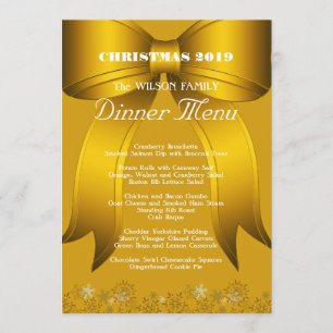 Menu personnalisé du dîner Gold Christmas