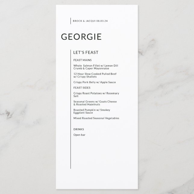 Menu Personnalisé en noir sur blanc Mariage de noms iso (Devant)