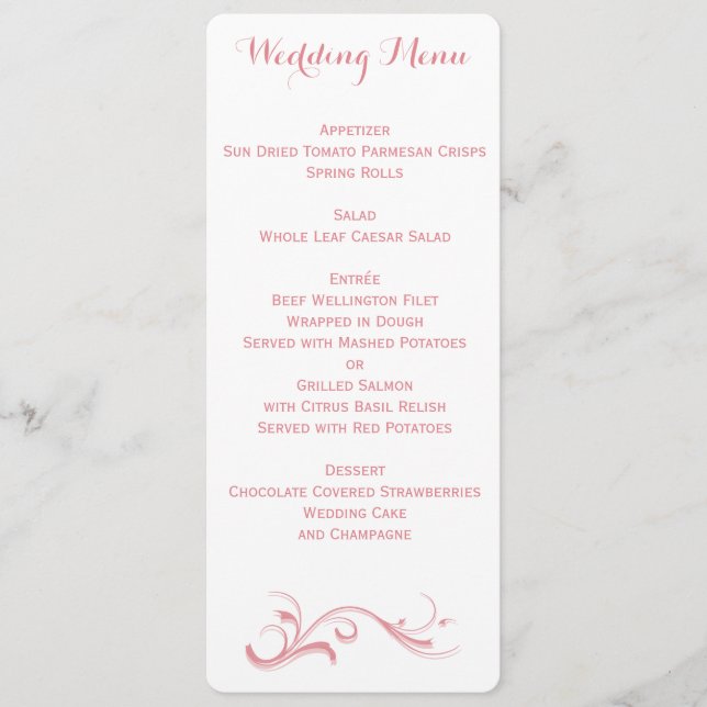 Menu Personnalisé Mariage Blanc Et Rose (Devant)