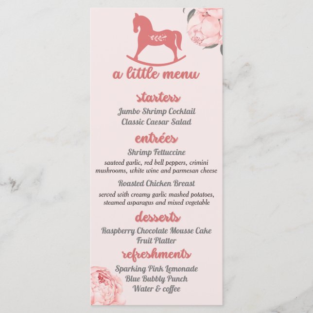 Menu Petit menu|Baby shower Pony Rose Photo (Devant)