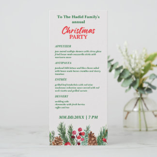 Menu Photo de famille vintage vert et rouge pour la fêt