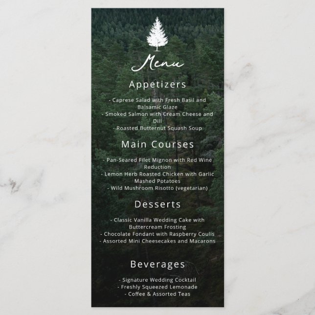 Menu Photo de forêt rustique silhouette d'arbre de Noël (Devant)