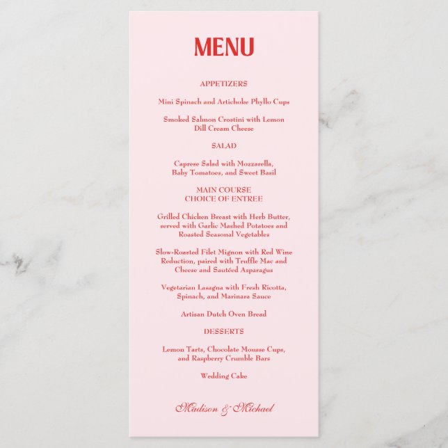 Menu Photo de mariage rétro Saint-Valentin rouge rose (Devant)