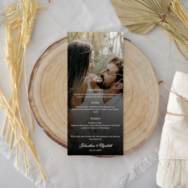 Menu Photo moderne et Mariage de recouvrement noir (Modern Photo and Black Overlay Wedding Menu)