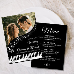 Menu Piano Music Black & White Photo Monogram Mariage
