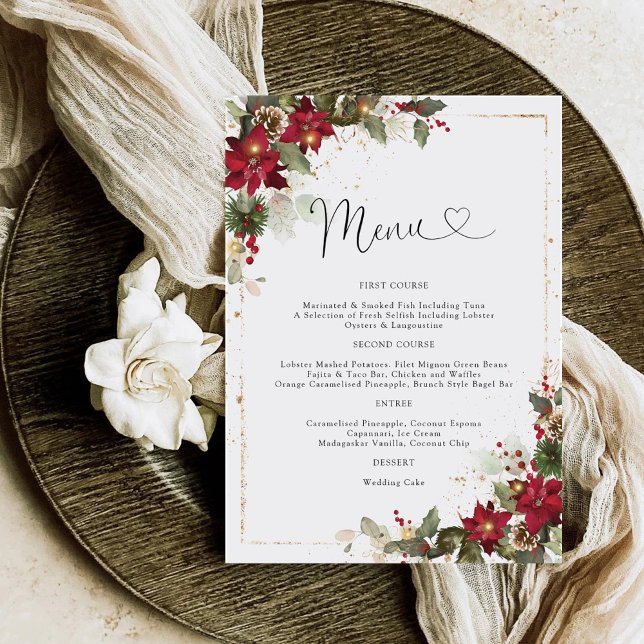 Menu Pin Rustique Poinsettia Mariage Floral (Créateur téléchargé)