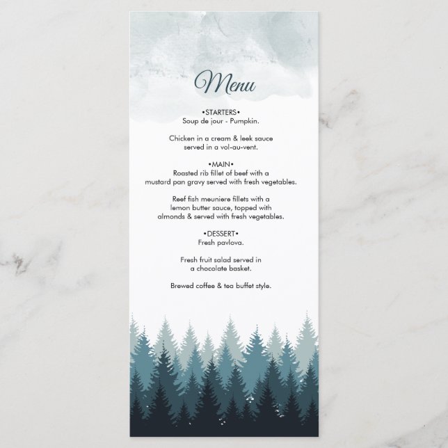 Menu Pine Arbre Aquarelle Forêt Mariage rustique (Devant)
