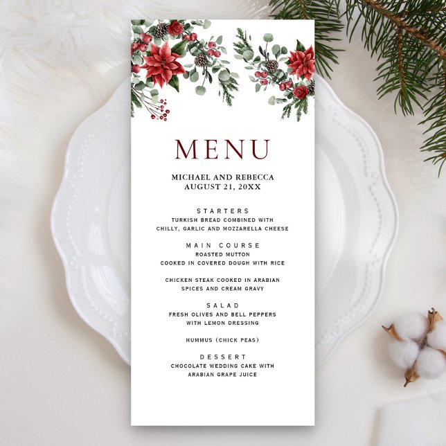 Menu Pine Rustique Poinsettia Floral Mariage de Noël (Créateur téléchargé)