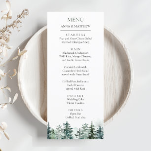 Menu Pine Tree Forest Aquarelle Montagnes Mariage