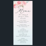 Menu Pink Blue Ombre French Garden Floral Peony Dîner<br><div class="desc">Chic Ombre French Garden Floral Peony Le mariage des menus personnalisés du dîner - avec des fleurs d'aquarelle peintes à la main et le feuillage, et une police de calligraphie élégante. Un charme vintage dans une palette de couleurs pastel qui est parfait pour un mariage de printemps ou d'été dans...</div>