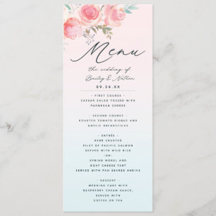 Menu Pink Blue Ombre French Garden Floral Peony Dîner