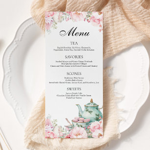 Menu Pink Floral Sage Green Afnoon Tea Party