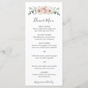 Menu Pink Floral Sage Vert Dusty Rose Mariage