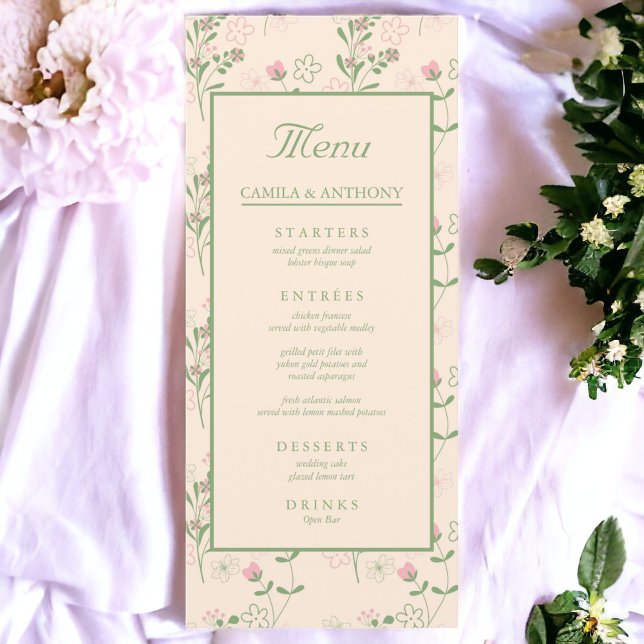 Menu Pink Green Retro Y2K les années 70 Fleur Motif (Zazzle Pink Green Retro Y2K 70s Flower Pattern Menu)