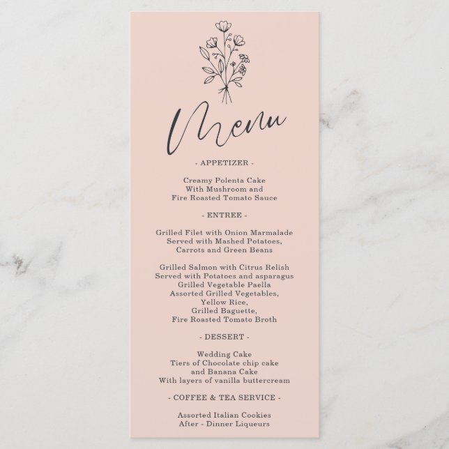 Menu Pink Pastel Flower Bohemian Simple Botanique (Devant)