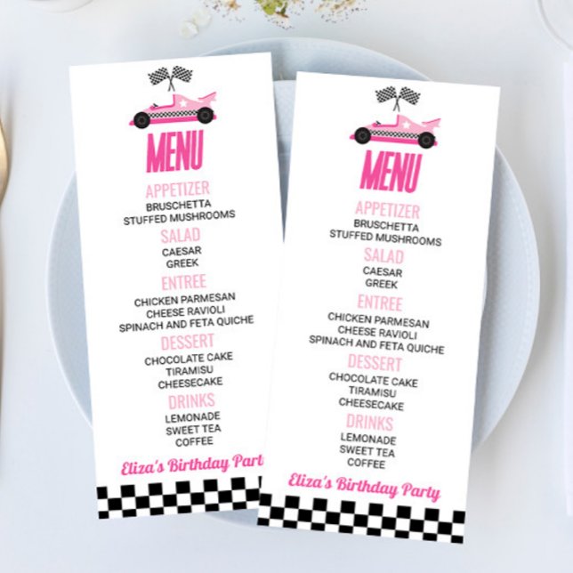 Menu Pink Race Car Anniversaire Fête Nourriture (Créateur téléchargé)