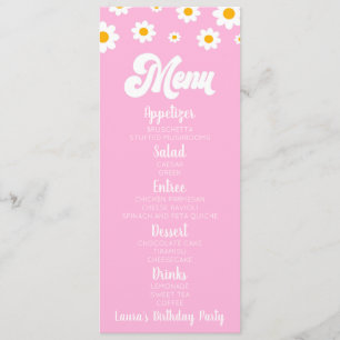 Menu Pink Retro Daisy Flower Anniversaire Fête Nourritu