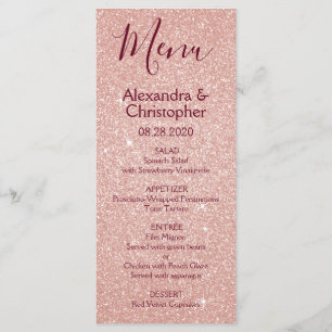 Menu Pink Rose Gold Burgundy Parties scintillant Mariag