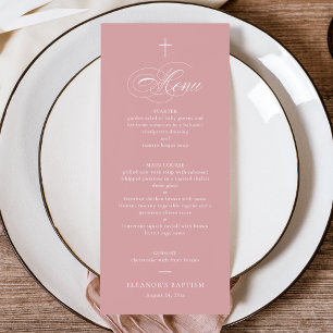 Menu Pink Simple Elegant Cross Calligraphie Baptême