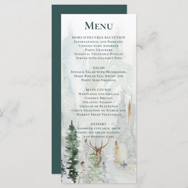 Menu Pins d'hiver Snow Deer Antlers Mariage (Devant / Derrière)