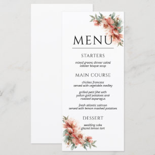 Menu Pivoine Corail Rose Pâle Élégant Mariage Dîner