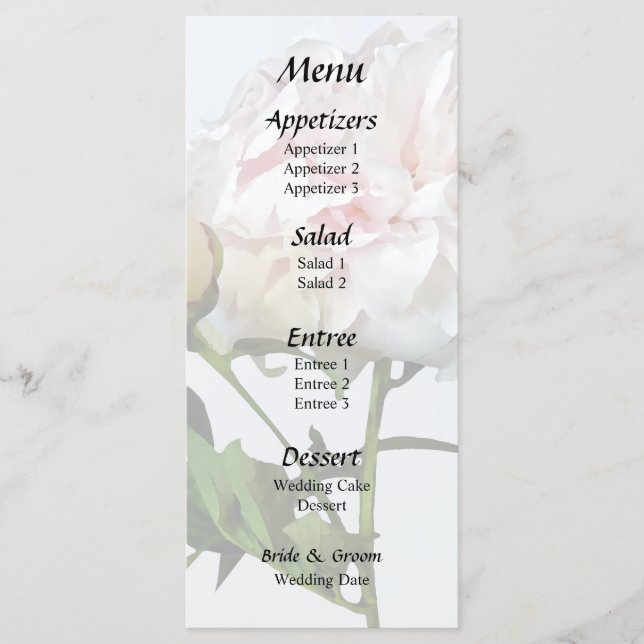 Menu Pivoine rose pâle et bouton (Devant)