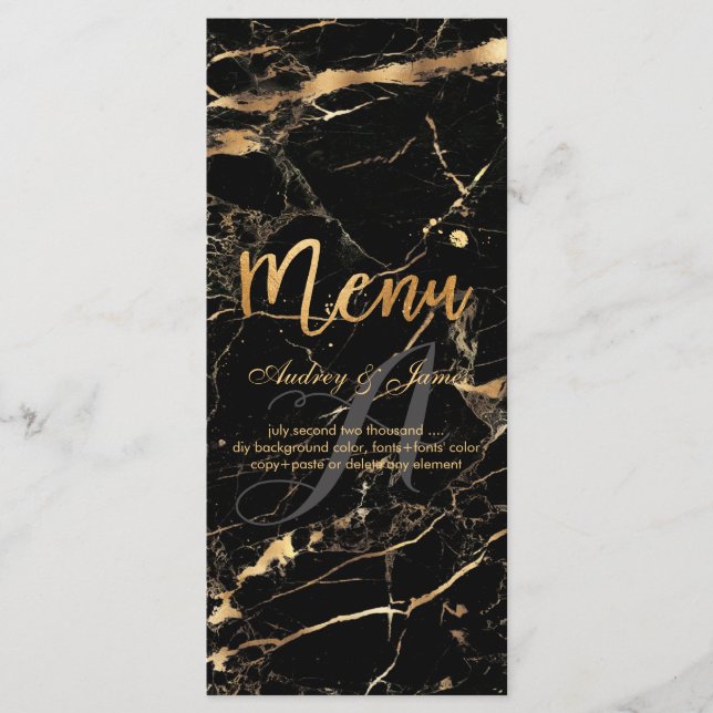 Menu PixDezines Marbre Noir/Menu Shine/Faux Gold (Devant)