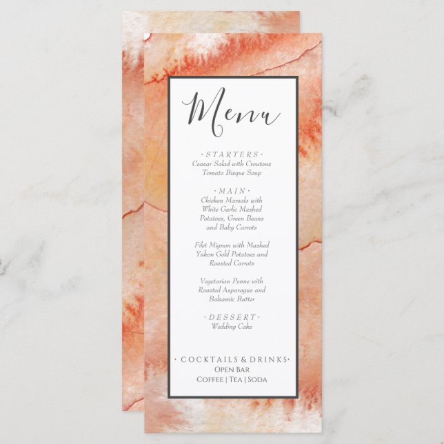 Menu Plage Mariage nautique Aquarelle Coral Peach (Devant / Derrière)