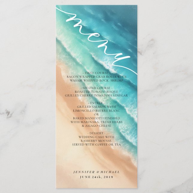 Menu Plage océane aquarelle élégante (Devant)