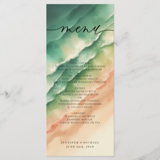 Menu Plage océanique aquarelle calligraphie élégante (Devant)