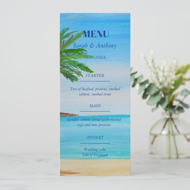 Menu Plage tropicale Mariage de bord de mer (Debout devant)