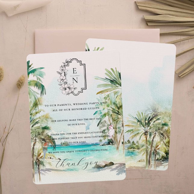 Menu Plage Tropicale | Remerciement de Table de Mariage (Créateur téléchargé)