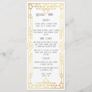 Menu plat Art Déco Vintage Gold Mariage